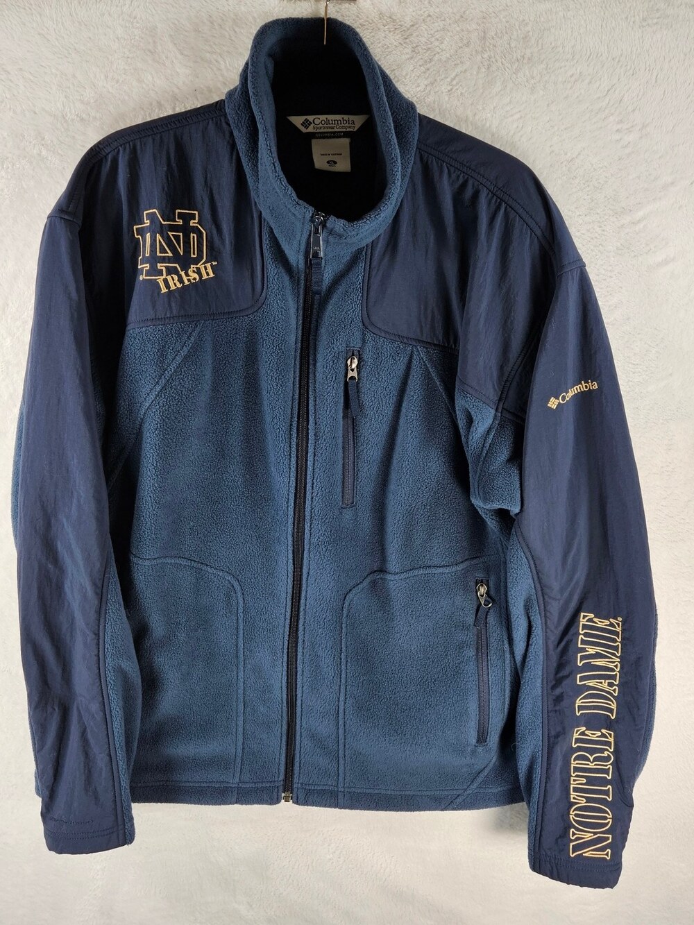Columbia Notre Dame Fighting Irish Full-Zip Fleece Navy Men's Size XL